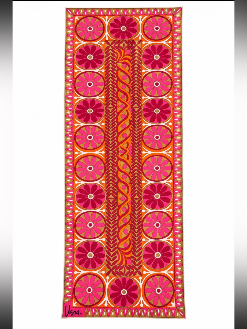 Vintage VERA Neumann Scarf Pink Silk Mod Geometric Italy 60's Vibrant